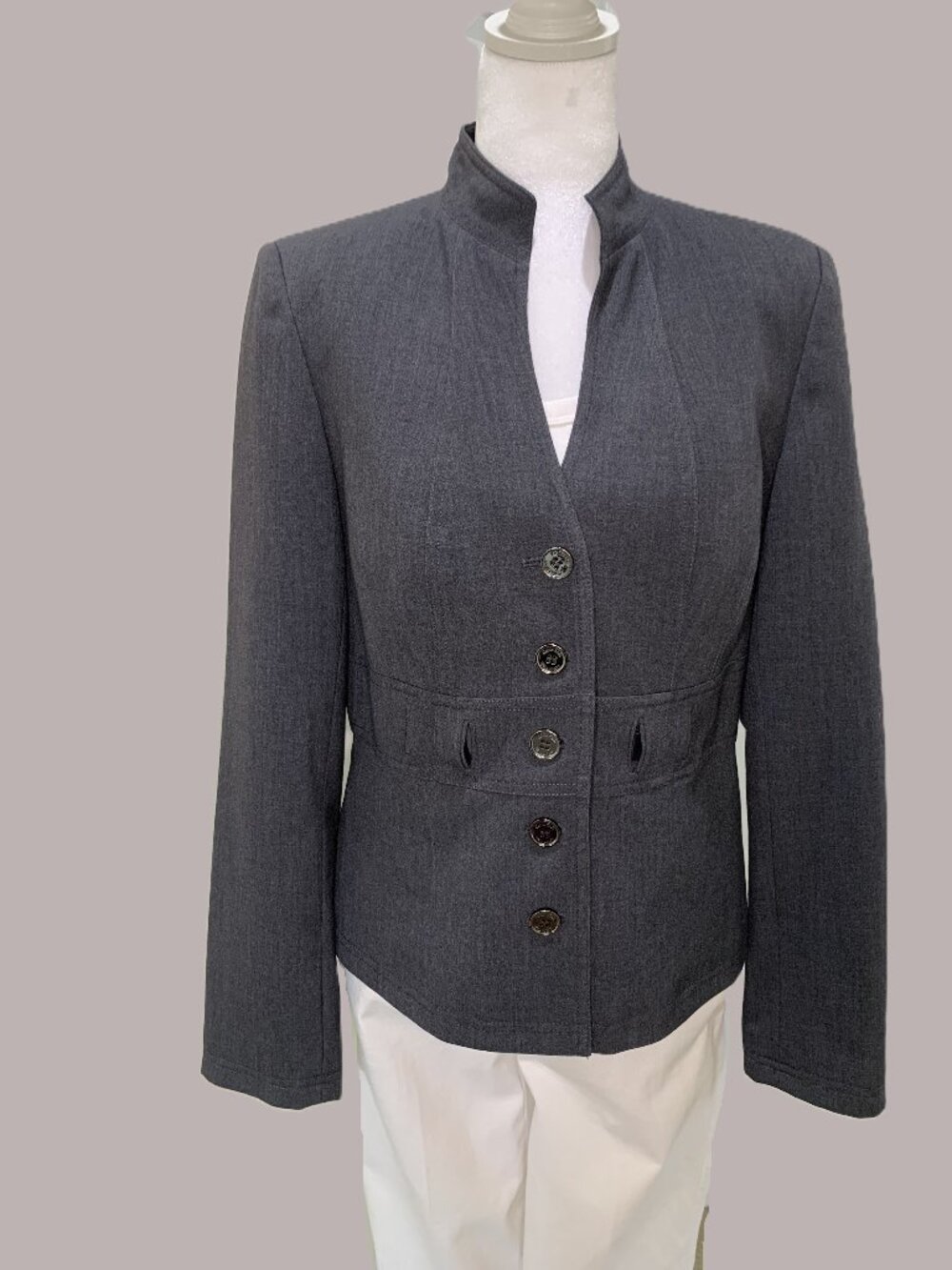 Calvin Klein Women Blazer/Jacket Gray Buttons Stretch Size 6